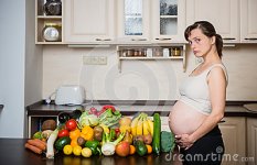 unhappy-pregnant-woman-abundance-vegetables-fruits-kitchen-29867620.jpg